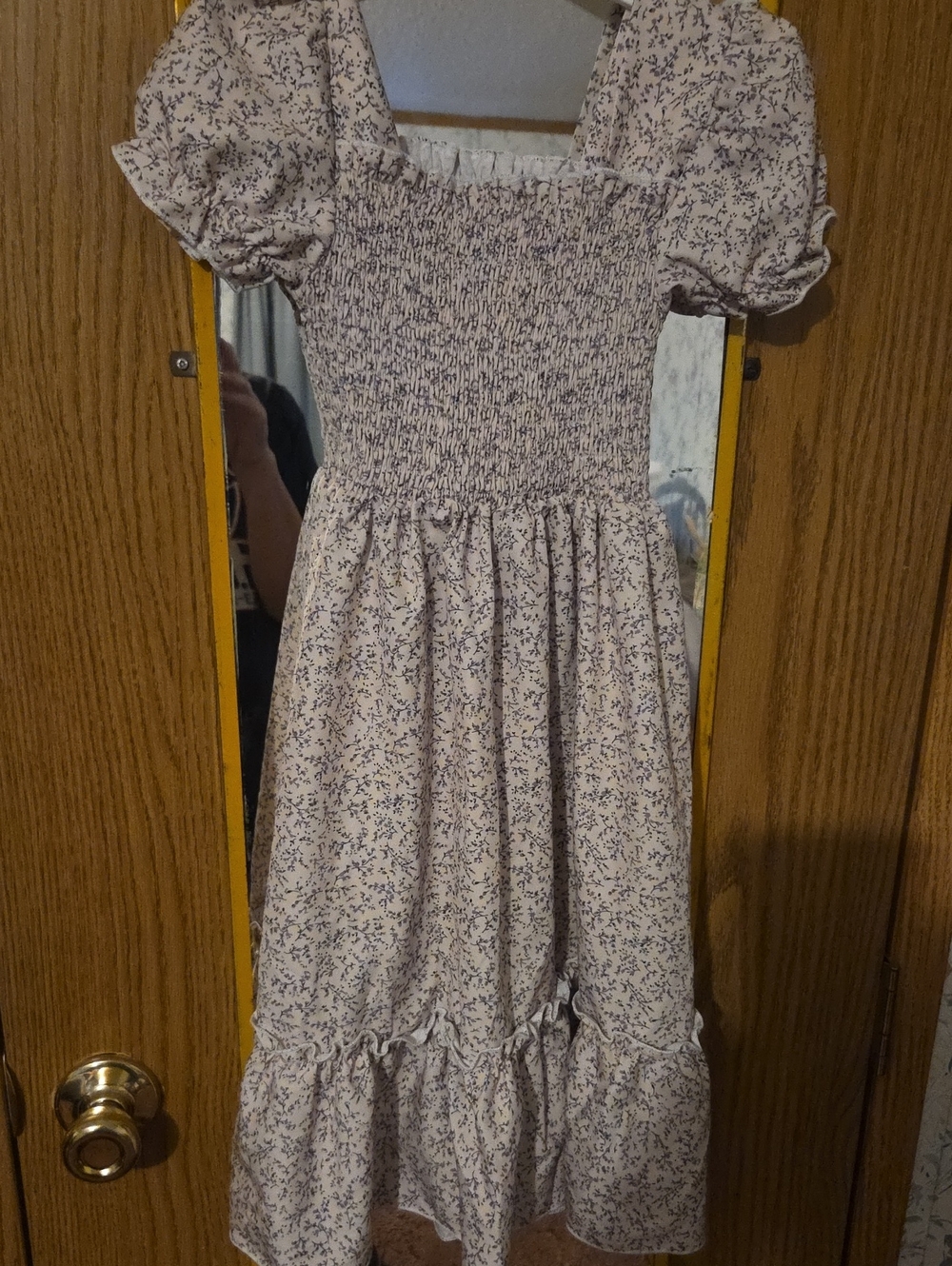 Girls Floral Smocked Puff Sleeve Casual Dress